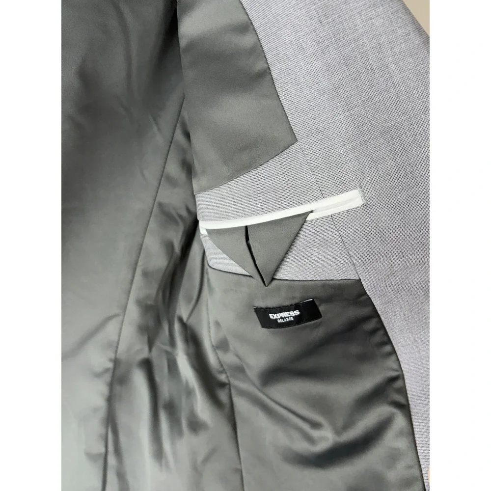 Express Men Relaxed Fit Blazer Light Gray 2-Button Suit Jacket 38S New